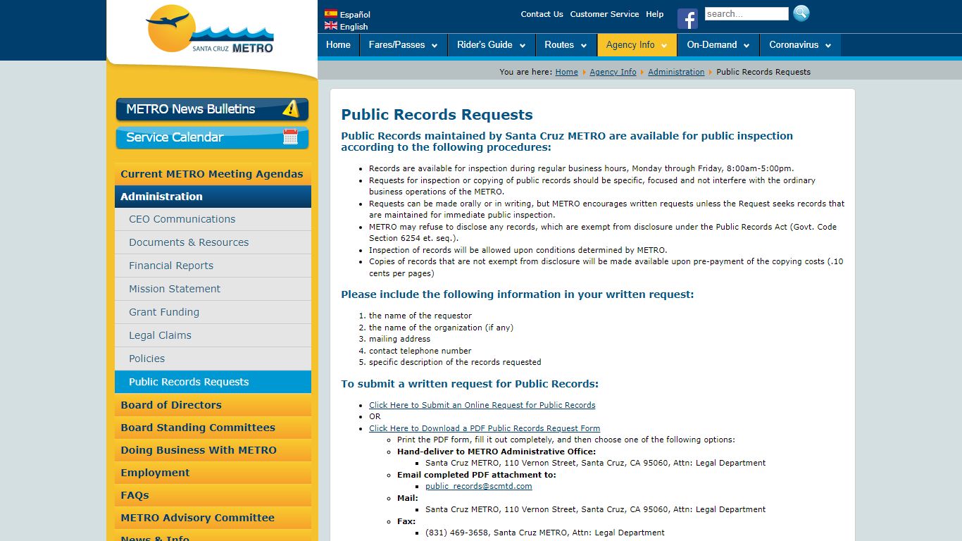 Santa Cruz METRO - Public Records Requests